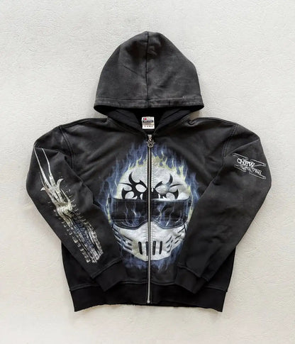Hip hop mode rétro hommes Y2k fermeture éclair sweat à capuche Harajuku gothique nouvelle veste tendance américaine ample surdimensionné sweat