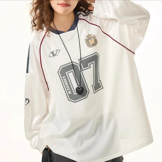 T-shirt de sport rétro pour hommes et femmes, Y2K, No 07 Letter Print Graffiti, Plaid Jersey, Hip Hop, Punk Street, Y-Couple