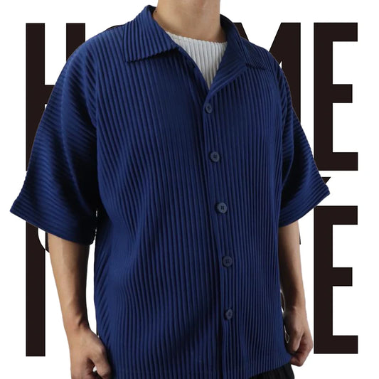 Chemise Plissée à Manches Courtes pour Homme, Cardigan Décontracté, Section Fine, Printemps Été 2024