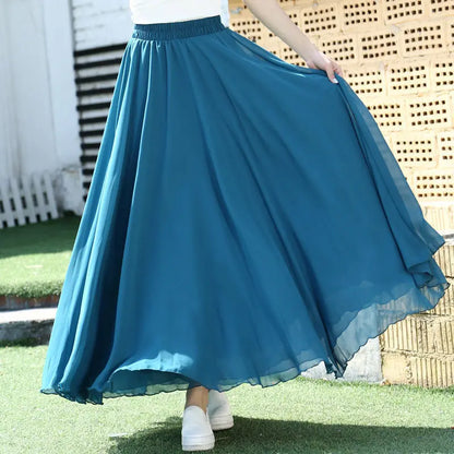 2025 printemps jupe 3 couches en mousseline de soie jupes longues pour femmes élégant décontracté taille haute Boho plage Maxi jupes Saias Femme 80/90/100 cm