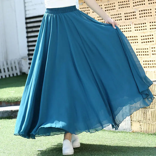 2025 printemps jupe 3 couches en mousseline de soie jupes longues pour femmes élégant décontracté taille haute Boho plage Maxi jupes Saias Femme 80/90/100 cm