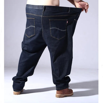 Jean en Denim extensible pour homme, pantalon Extra Large de grande taille, bleu, noir, élastique, de marque
