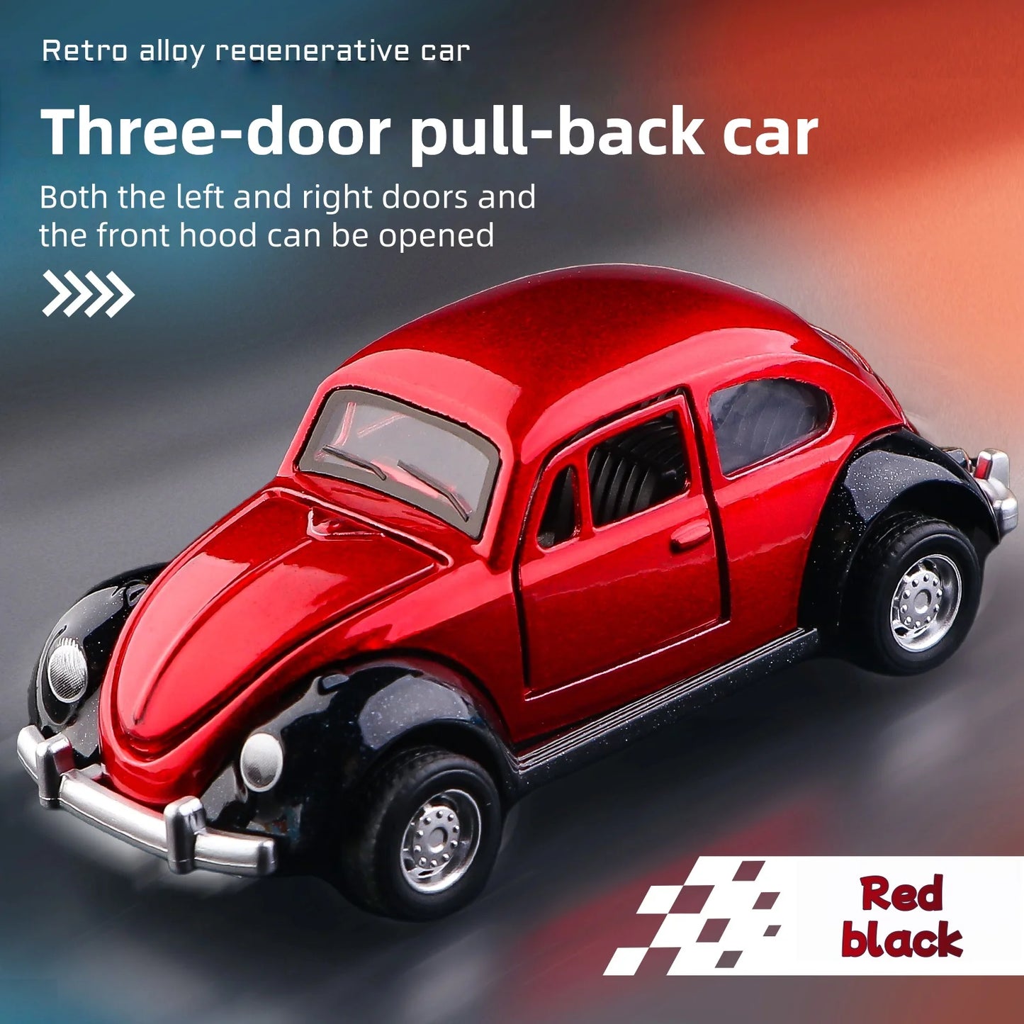 Modèle de voiture classique Beetle mini voiture en alliage à traction, trois portes peuvent être ouvertes à l'échelle 1:60, cadeaux pour garçons adultes et enfants