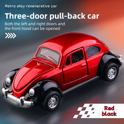 Modèle de voiture classique Beetle mini voiture en alliage à traction, trois portes peuvent être ouvertes à l'échelle 1:60, cadeaux pour garçons adultes et enfants