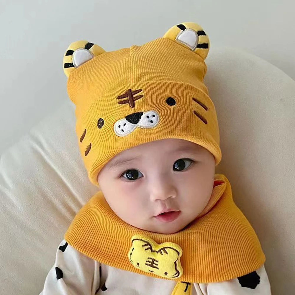 Bébé chapeau écharpe deux pièces ensemble automne hiver bébé mignon tigre laine bonnets chapeaux chaud nouveau-né garçons filles casquettes pour enfants 0-12 mois