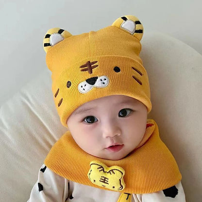 Bébé chapeau écharpe deux pièces ensemble automne hiver bébé mignon tigre laine bonnets chapeaux chaud nouveau-né garçons filles casquettes pour enfants 0-12 mois