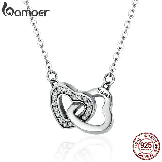 BAMOER 925 en argent Sterling connecté coeur pendentif collier pour petite amie saint valentin cadeau bijoux fins SCN181