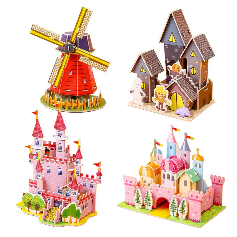 Modèle de Construction de château de dessin animé, carte en papier 3D, Puzzle, jouets pour enfants, jouets éducatifs d'intérêt faits à la main