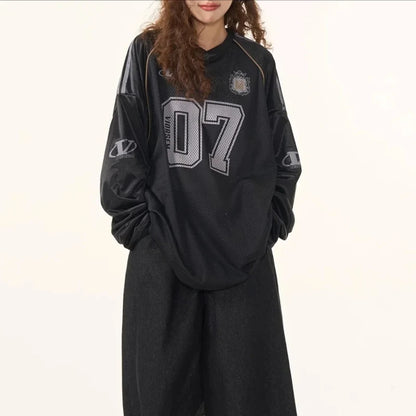 T-shirt de sport rétro pour hommes et femmes, Y2K, No 07 Letter Print Graffiti, Plaid Jersey, Hip Hop, Punk Street, Y-Couple