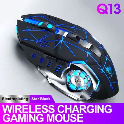 Souris de jeu sans fil 6 touches Rétroéclairage RVB Souris de jeu Bluetooth 2.4G Connexion USB Double mode Batterie rechargeable 3 niveaux DPI T-WOLF Q13 Clic silencieux Conception ergonomique