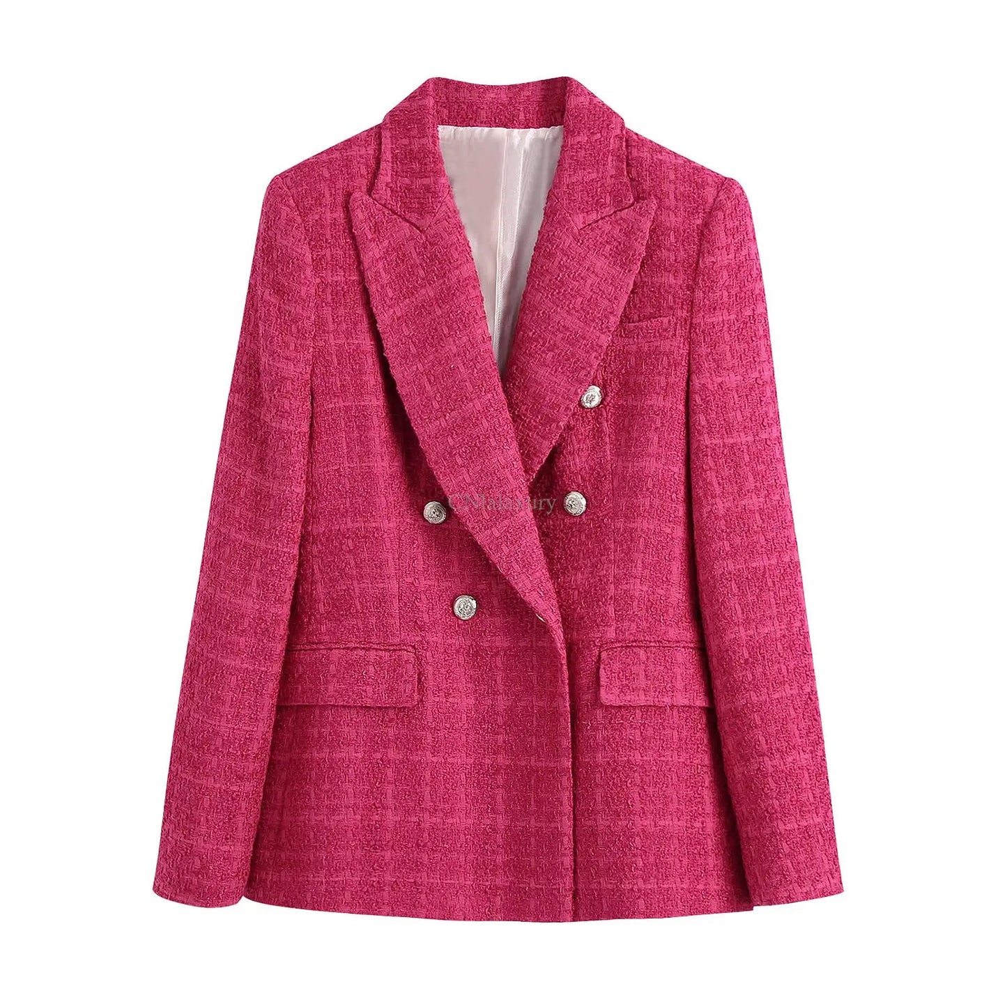 CNlalaxury-Blazer en tweed à double boutonnage pour femme, manteau de trajet avec poche, manches longues, décontracté, printemps, automne, 2024