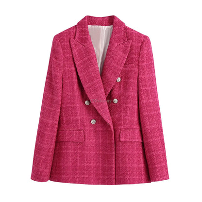 CNlalaxury-Blazer en tweed à double boutonnage pour femme, manteau de trajet avec poche, manches longues, décontracté, printemps, automne, 2024