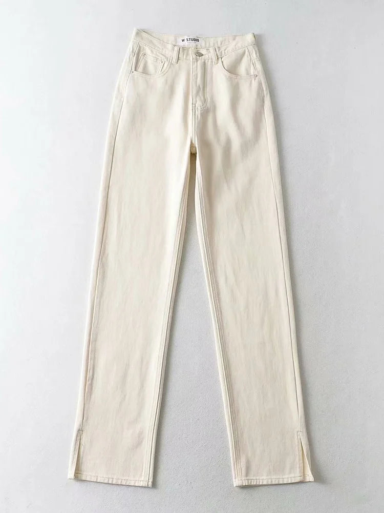 Jean droit Slim fendu pour femme, pantalon en Denim, taille haute, Vintage, Long, fente à la cheville, noir, 2023