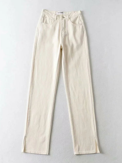 Jean droit Slim fendu pour femme, pantalon en Denim, taille haute, Vintage, Long, fente à la cheville, noir, 2023