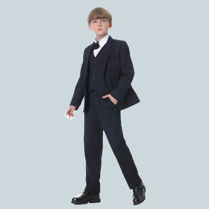 Costumes formels pour garçons, 3 pièces, pour mariage, Costume d'hôte de fête pour enfants, Blazer bleu, gilet, pantalon, vente en gros, printemps-automne