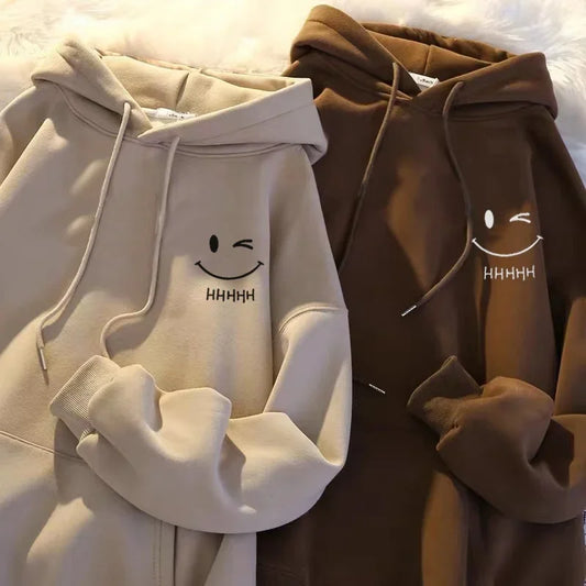 Femmes souriant visage drôle mode Couple pull à capuche américain lourd ample épaissi cachemire sweat à capuche pour garçon pull haut