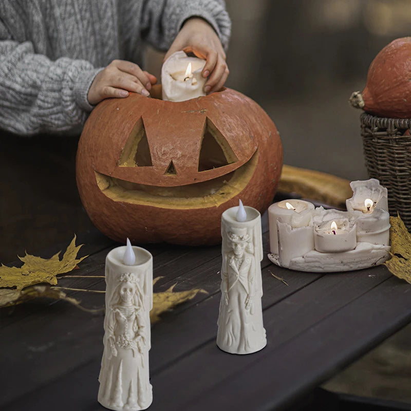 Lumières de crâne d’Halloween, bougies lumineuses LED, décorations effrayantes, accessoires décoratifs, mariée et marié fantômes, ornements de lampe de couple