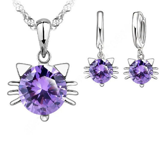 Collier et boucles d'oreilles en argent Sterling 925, ensembles de bijoux romantiques en Zircon cubique, jolis chats, nouvel arrivage