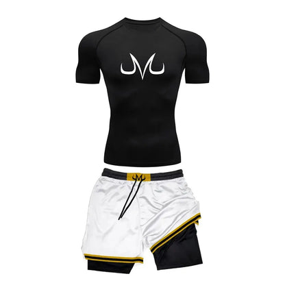Chemise de Compression + short de gymnastique 2 pièces entraînement été Anime imprimé ensemble de Compression de gymnastique course Sport Fitness costume pour hommes vêtements de Sport