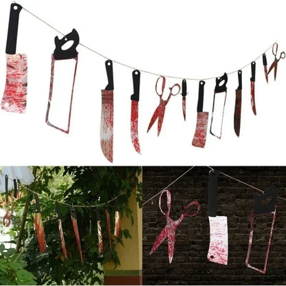 Guirxiété de fanions pour maison hantée, décoration murale de vacances, fête d'horreur amusante
