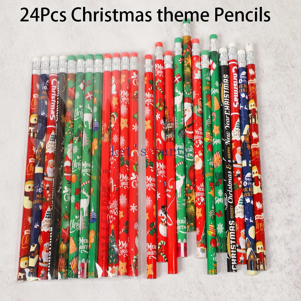 24 pièces dessin animé noël père noël HB écriture peinture pour enfants thème de noël cadeaux de fête nouvel an papeterie cadeau