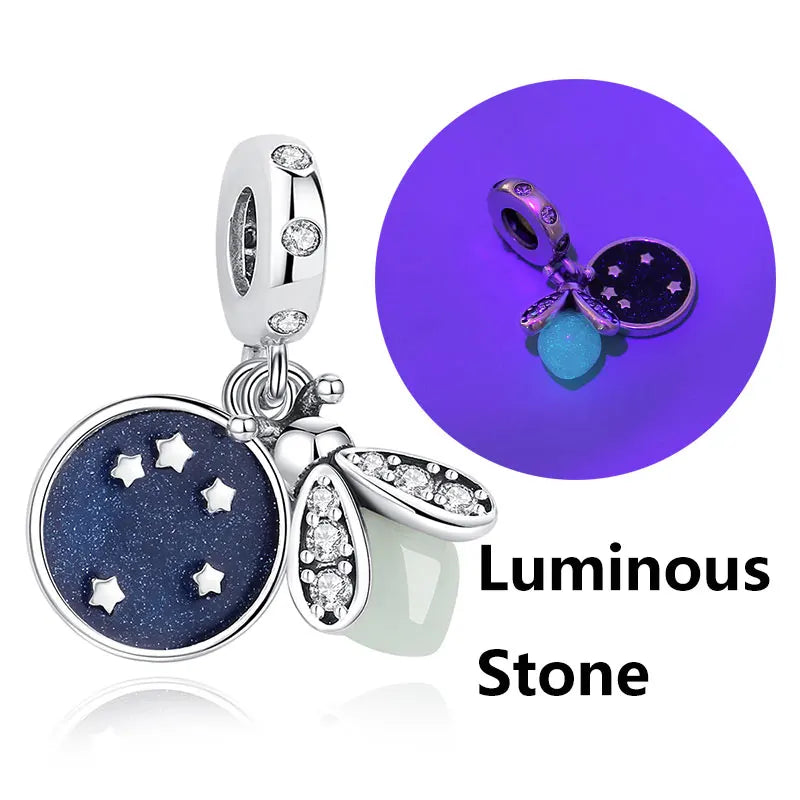 Original 925 en argent Sterling breloque perle amour chien chat patte Panda luciole pendentif breloques idéal pour bracelet colliers femmes bijoux