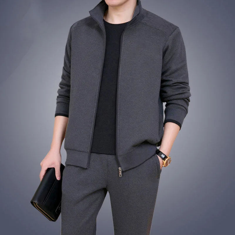 Ensemble deux pièces pour hommes d'âge moyen et âgés, tenue décontractée et vêtements de sport, ensemble à manches longues, cardigan de couleur unie édition publique