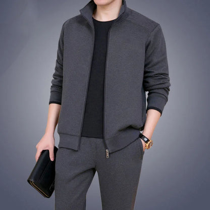 Ensemble deux pièces pour hommes d'âge moyen et âgés, tenue décontractée et vêtements de sport, ensemble à manches longues, cardigan de couleur unie édition publique