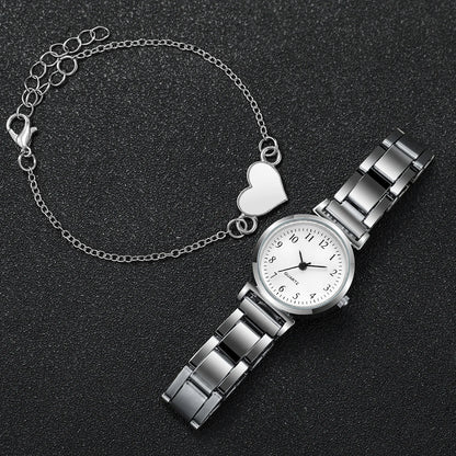 Montre à quartz compacte avec bracelet en forme de cœur pour femme, cadran rond, mode, ensemble de 4 pièces