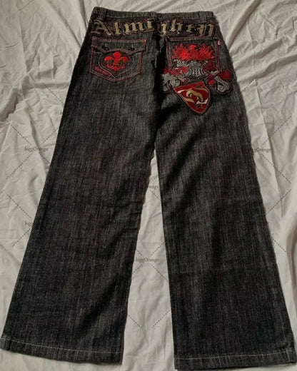 Baggy jean femmes américain Streetwear à la mode lavé Denim pantalon rétro Hip Hop haute rue cloche-bas