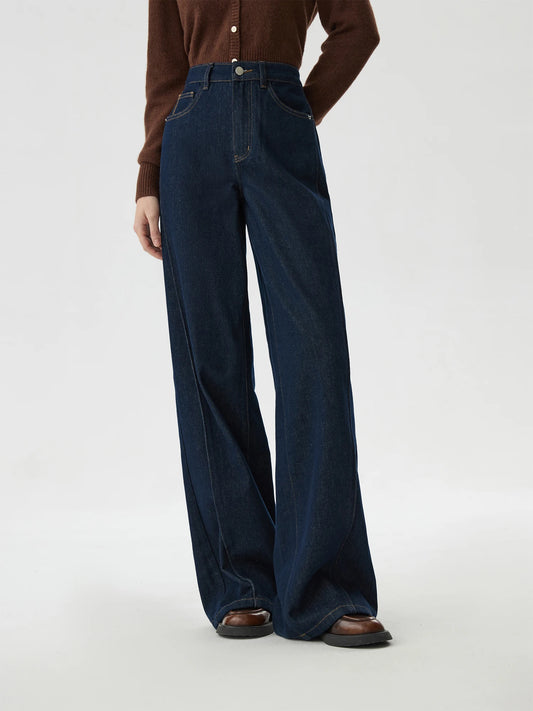 FSLE 2025 nouveauté femmes jean taille haute coton jambe large pantalon Denim foncé bleu ample longueur de plancher femme jean Streetwear