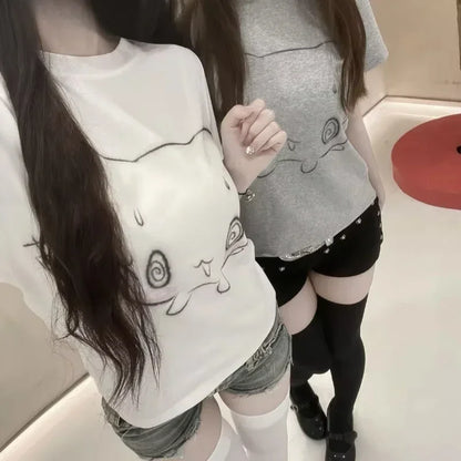 T-shirt japonais à manches courtes et col rond pour femme, vêtement d'été décontracté et mignon, à la mode, imprimé Anime Y2k