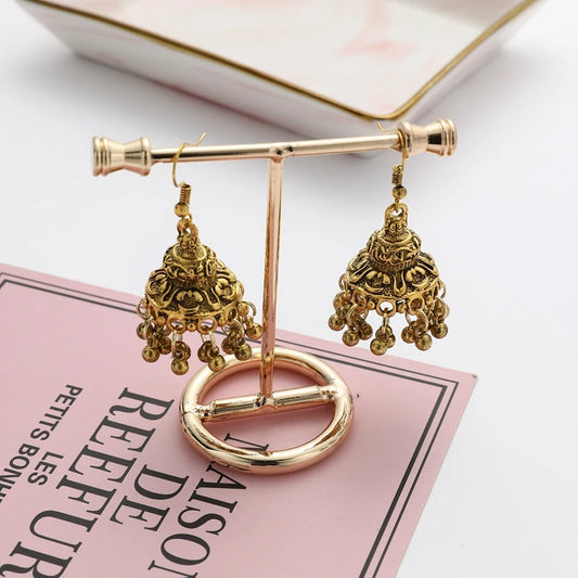Jhumka – boucles d'oreilles tibétaines pour femmes, bijoux en alliage, couleur or argent, cloche oxydée, tribal gitane, pampilles, bijoux indiens