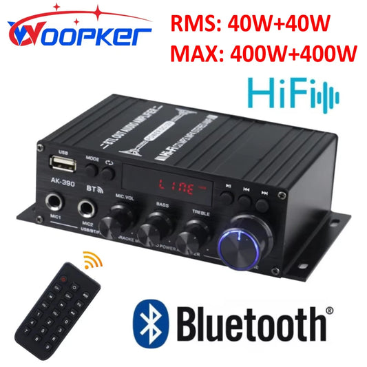WOOPKER-Amplificateur de son pour système audio-visuel domestique, lecteur multimédia de basse de médailles numériques stéréo, amplificateur de puissance HiFi, AK390, BT 5.0, 800W