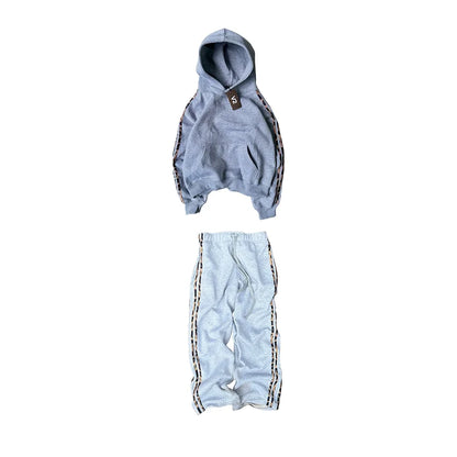 Mode 2 pièces côté rayé polyvalent confort pull à capuche taille élastique pantalons de sport ensemble Y2K hommes femmes décontracté Streetwear