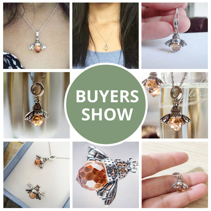 BAMOER 925 en argent Sterling belle abeille Orange insecte pendentif collier pour les femmes 14K plaqué or