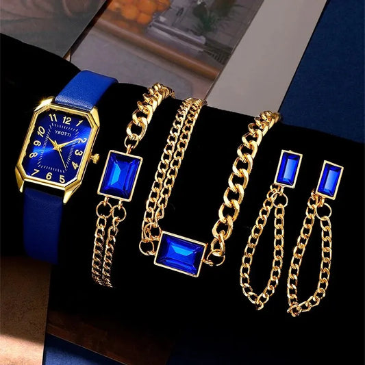 montre-bracelet à quartz femmes montres bleu classique Simple femme ensemble de bijoux