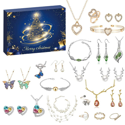Calendrier de compte à rebours de noël 24 jours, calendrier de l'avent, collier, Bracelet, boucles d'oreilles, cadeaux de noël