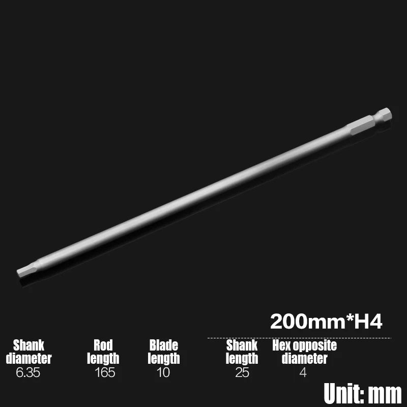 Foret Allen à tête hexagonale H2-H10, 75mm, 150mm, 200mm, embout de tournevis hexagonal électrique, tête de lot magnétique, tournevis à percussion, 1 pièce