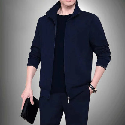 Ensemble deux pièces pour hommes d'âge moyen et âgés, tenue décontractée et vêtements de sport, ensemble à manches longues, cardigan de couleur unie édition publique