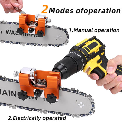1 jeu d'affûtage de tronçonneuse, affûteur de tronçonneuse portable, outil d'affûtage de tronçonneuse à manivelle avec 4 têtes de meulage en carbure à double usage, conception de manchon de guidage étendu, pince d'a