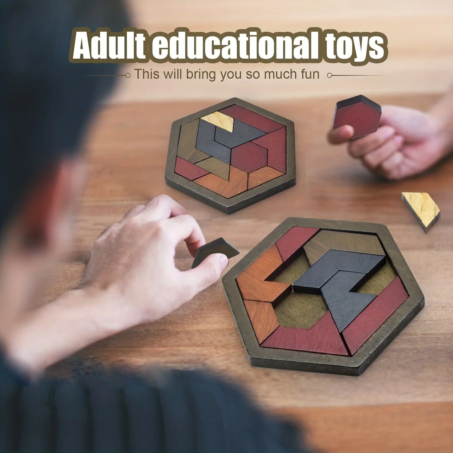 Puzzle Tangram hexagonal, jouets en bois pour enfants et adultes, puzzle stimulant, casse-tête en bois pour adultes