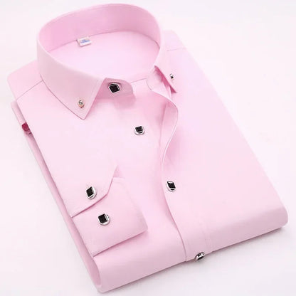 Chemise habillée de luxe pour hommes, bouton en diamant, couleur unie, décontractée, coupe Standard, confortable, douce, manches longues, vêtements pour hommes