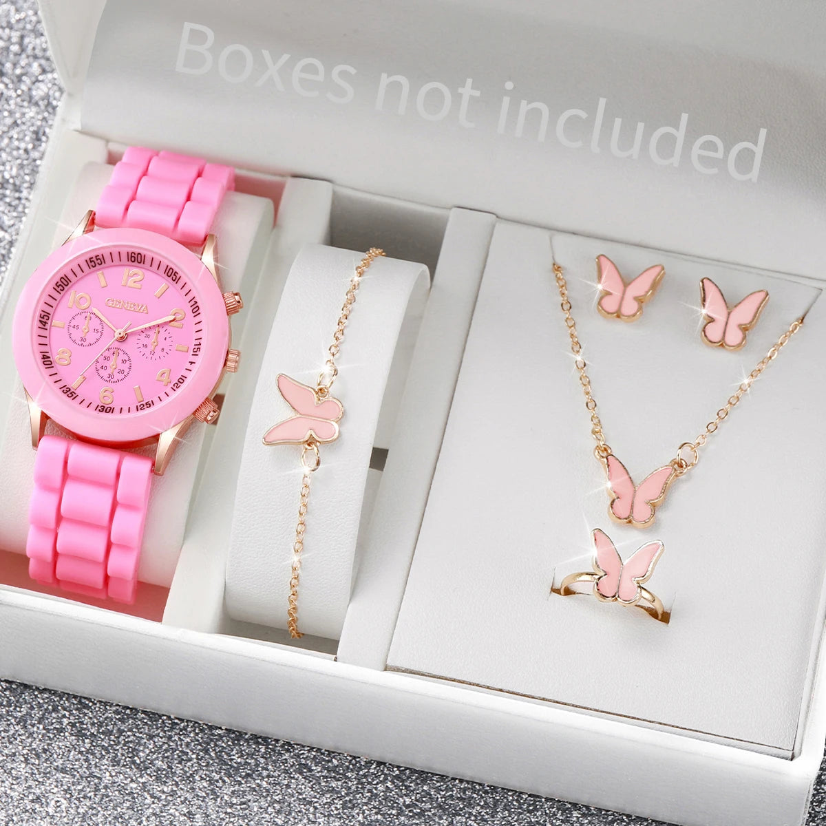 Ensemble de montres à quartz avec bracelet en silicone pour femme,  sans boîte, 5 pièces, 6 pièces
