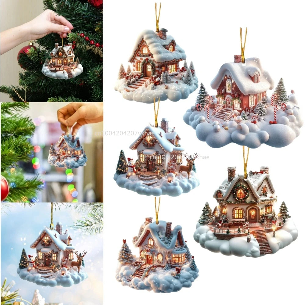 Ornements de Noël en acrylique pour la décoration de la maison, château de neige, maison, cadeau de nouvel an