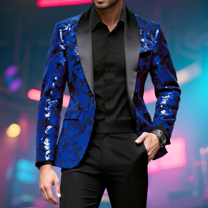 Vêtements d'extérieur pour performance sur scène à bouton unique orné de paillettes brillantes en bleu or vert violet Options pour veste de costume rouge pour hommes
