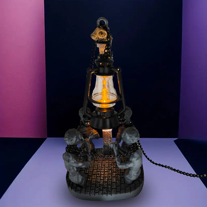 Décor de lampe à huile rétro d'Halloween, statues de fantômes de l'enfer en résine, lampe à huile de charbon de chaîne de fantôme maléfique gothique, décoration de maison de crâne d'Halloween.