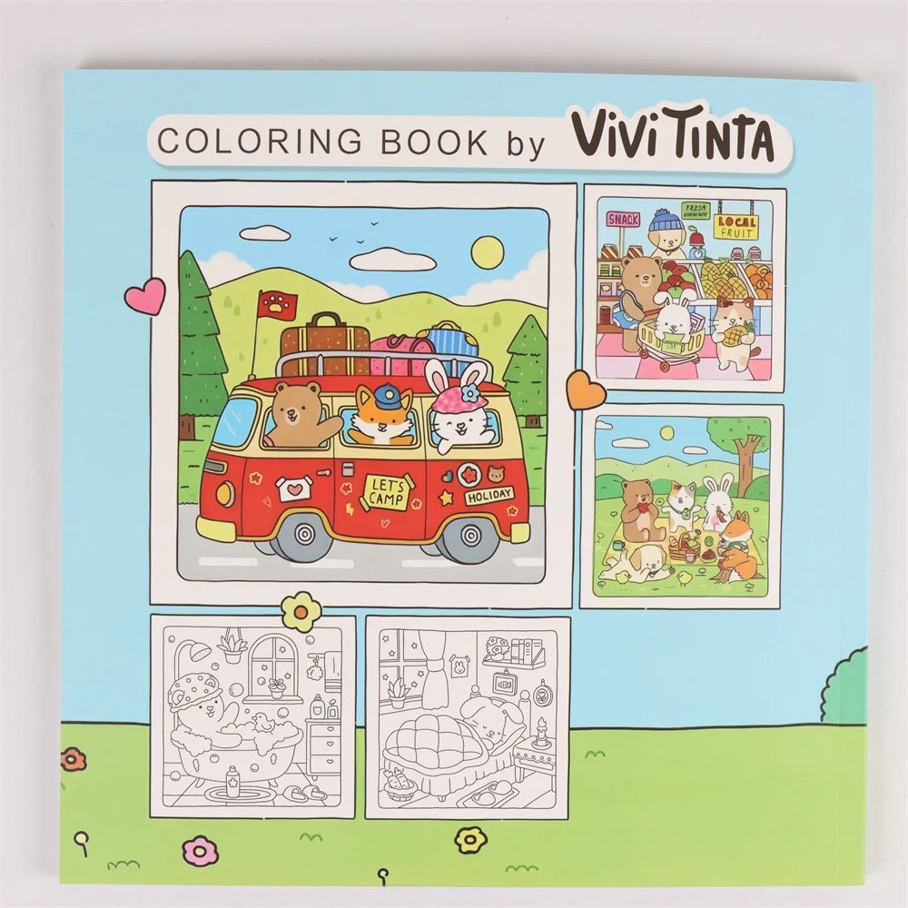 FUZZY FRIENDS Livre de coloriage mignon et confortable pour adultes et adolescents avec des créatures adorables dans des moments Hygge confortables pour la relaxation