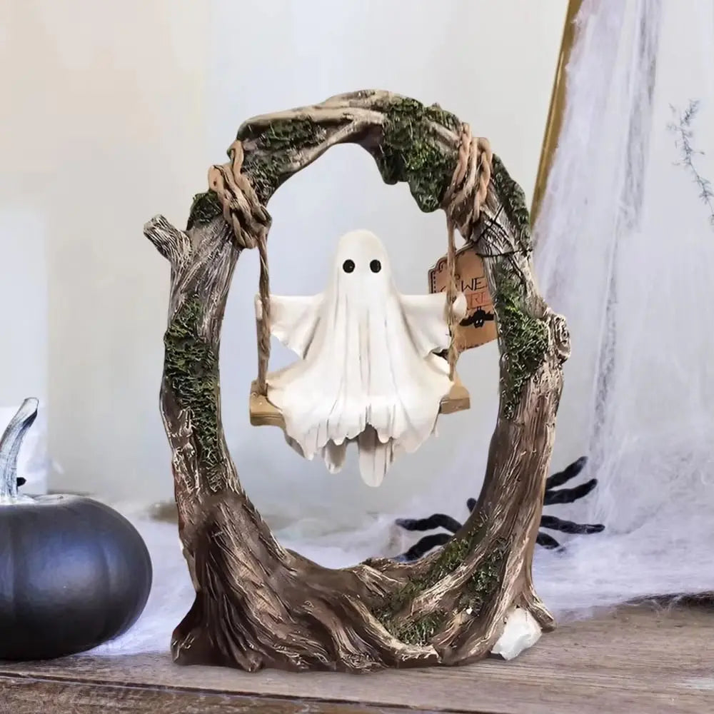 Fantôme sur balançoire sur le thème d'halloween, Statue artisanale