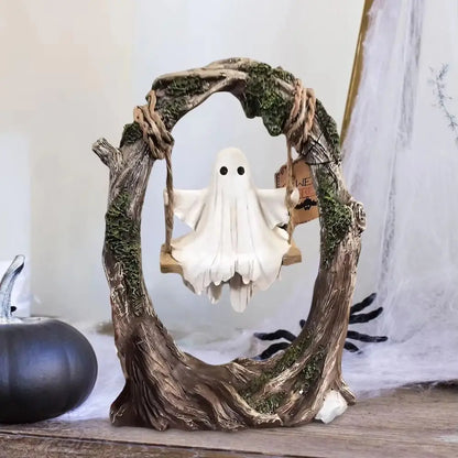Fantôme sur balançoire sur le thème d'halloween, Statue artisanale